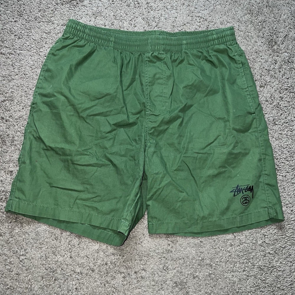 Stussy Australia Cotton Shorts Mens 32 Green Excellent Logo Drawstring Skate - Picture 1 of 7